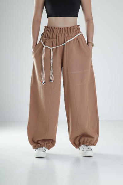 COCOPELLI Design Linen Brown Baggy Trousers