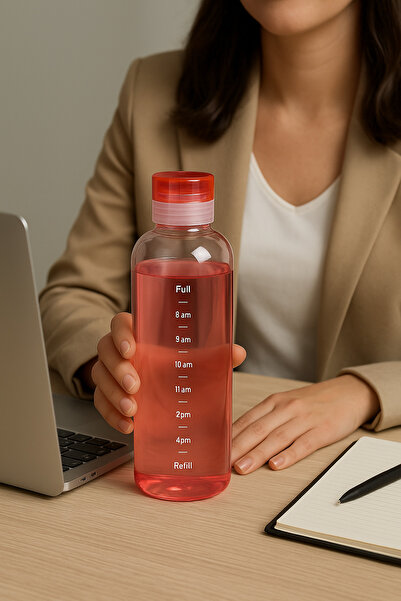 İnterlife Glass Water Bottle Borosilicate Water Bottle with Clock 700 ml