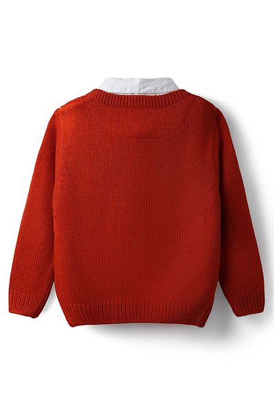 Babyhug Knit Full Sleeves Collar Neck Pullover with Cable Knit Design - Rust Orange
