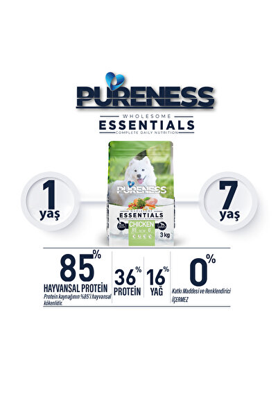 Pureness Az Tahıllı Tavuklu Yetişkin Köpek Maması | Omega 3-6, Glukozamin & Kondroitin Destekli 15 kg
