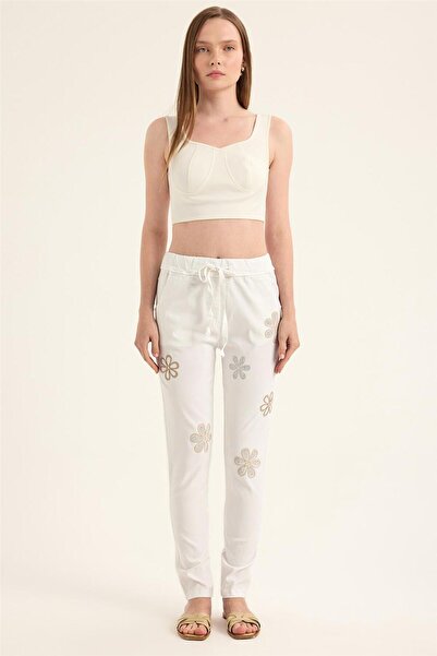 HomeStore Taşlı Çiçek Motifli Pantolon