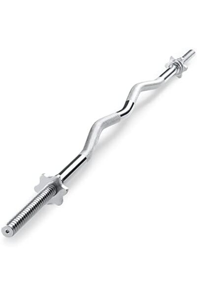 MARCY Threaded Chrome Steel Curl Bar with Collars for All Standard Plates Free Weightlifting Accesso
