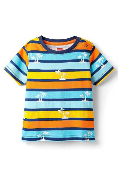 Babyhug Cotton Knit Half Sleeves Striped Co-Ord Night Suit - Multicolor