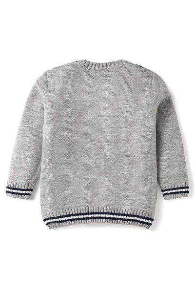 Babyhug Knitted Full Sleeves Pullover Sweater with Argyle Design & Bow Applique - Grey