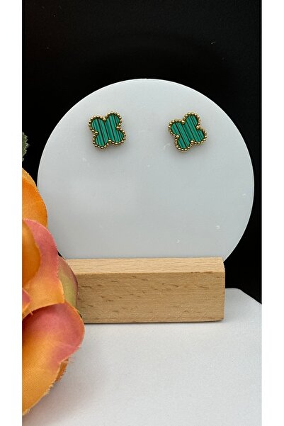 SK aksesuar Green Clover Model Steel Earrings