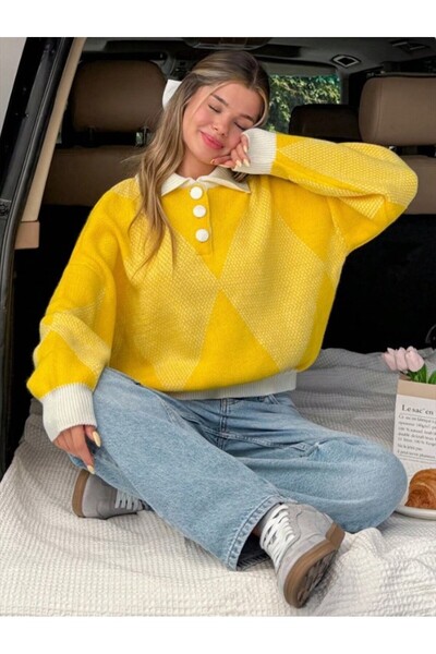 Dier Moda Women's Lemon Yellow Extra Soft Non-Pilling Oversize Sweater