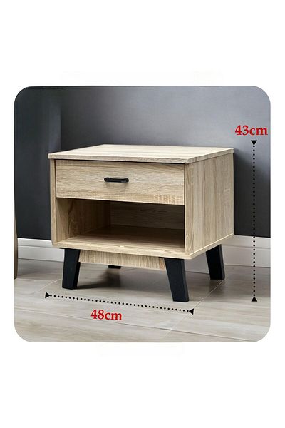 Golden Store Side Bed Wooden Table with Drawer and Shelf