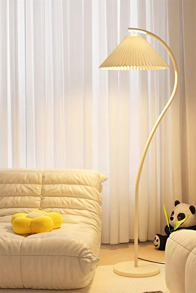 COOYA Nordic Floor Lamp With 3 Colors Dimmable LED, Pleated Fabric Lampshade For Living Room White