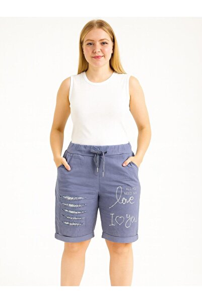 Butik İtalyan Likralı Şort - MAVİ
