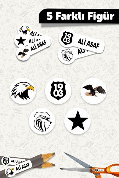 MSticker Okul Etiketi Kalem Defter isimli Etiket Isim Yazılabilen Kartal - 190 Adet Özel Tasarım Etiket