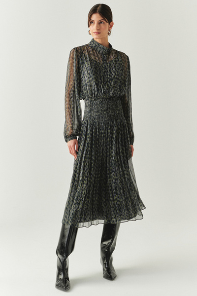 Exquise Beli Gipeli Büzgülü Regular Midi Çok Renkli Etek