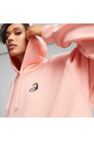 Puma Womens DOWNTOWN Oversized Graphic Hoodie - Pink