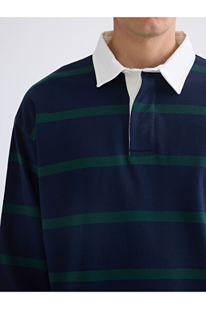 LC Waikiki Lacivert Polo Yaka Uzun Kollu Erkek Sweatshirt