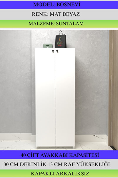 Kenzlife Kapaklı Ayakkabılık Bosnevi Mat Beyaz Suntalam 155*080*30 Kırk Çift ...