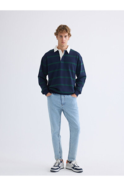 LC Waikiki Lacivert Polo Yaka Uzun Kollu Erkek Sweatshirt