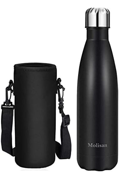 Generic MOLISAN Stainless Steel Water Bottle, 500ml Double Walled Vacuum Flask with Pouch, BPA Free 12 Hours