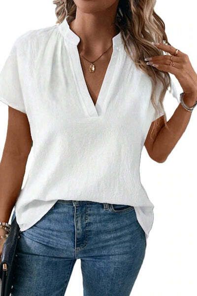 StreetWear Outlet Women's Blouse, Casual, Textured, Simple Butterfly Sleeves and Cutout Collar