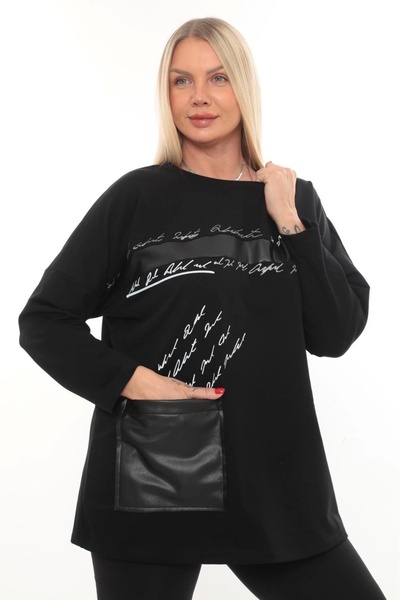 Lady Majestic Comfortable Fit Plus Size Women's Blouse Long Sleeve Lettering Detail with Pockets