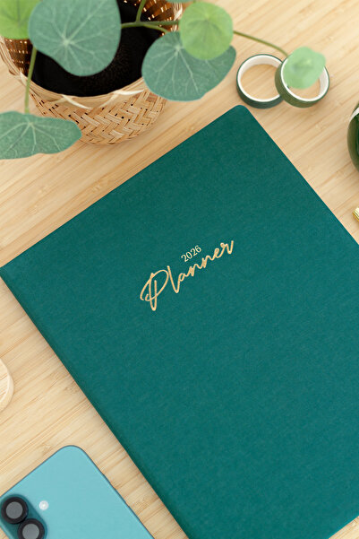 Matt Notebook 2026 Yılı 20x27 cm Keten Haftalık Planlayıcı Ajanda Koyu Yeşil