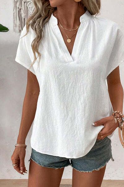 StreetWear Outlet Women's Blouse, Casual, Textured, Simple Butterfly Sleeves and Cutout Collar
