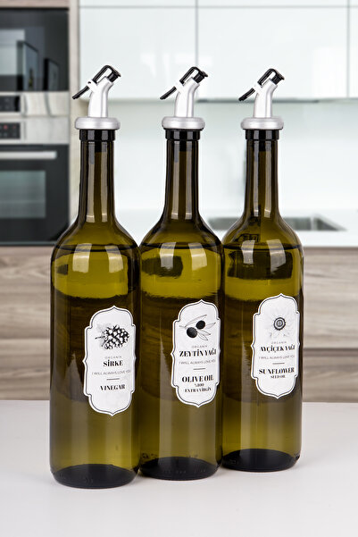 Lizzy 3'lü Sızdırmaz Kapak Cam Ayçiçek ve Zeytinyağı Etiketli Sosluk SirkeliK...