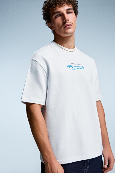 Bershka Printed short sleeve plush T-shirt