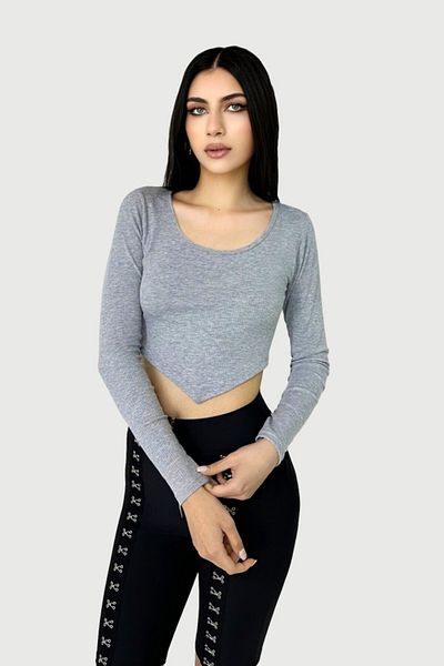 FashionForYou Women's crop blouse, Kalisa, with corners, Grey, One Size S/M
