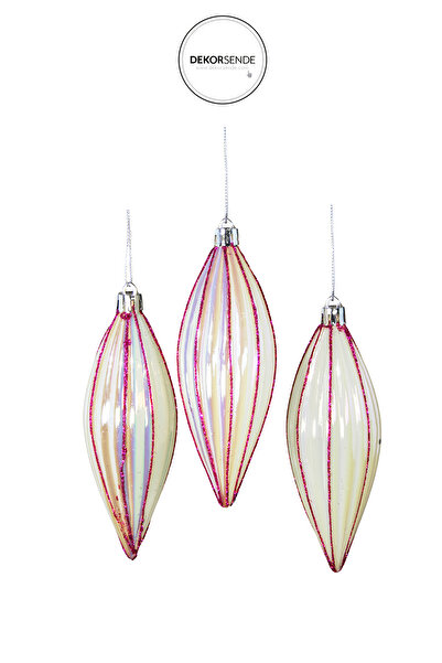 Dekorsende Χριστουγεννιάτικο Στολίδι Περλέ 3 τεμάχια Μπάλα Φούξια 13 εκ.