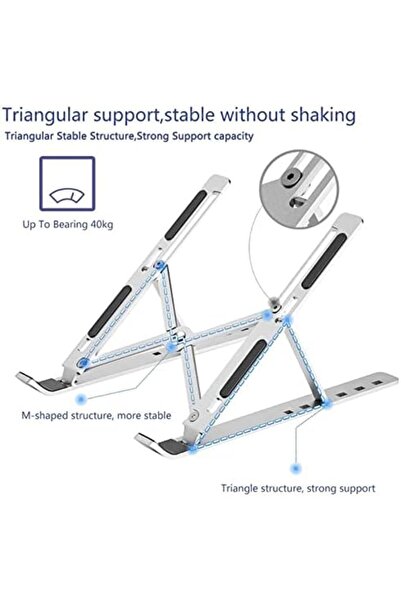 Generic حامل كمبيوتر محمول قابل للطي، حامل ألومنيوم محمول، يبدد الحرارة وجيد التهوية مع ارتفاع قابل للتعديل