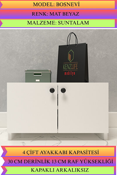 Kenzlife Kapaklı Ayakkabılık Bosnevi Mat Beyaz Suntalam 035*040*30 Dört Çift Ayakkabı Kapasitesi Arkalıksız
