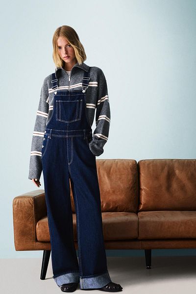 Bershka Oversize denim jumpsuit with straps