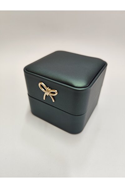 BURAKKUTU Deri Lüks ışıklı Yeşil Yüzük Kutusu (7x7cm yükseklik 6cm dir ithaldir