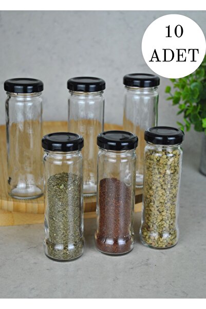 Qualitev 10 Adet 105 ml Metal Siyah Kapaklı 105 Cc Şeffaf Uzun Cam Kavanoz Ba...