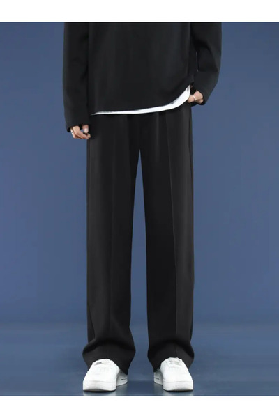 CAONNES Seasonal Casual Wide Leg High Waist Navy Blue Sweatpants-Asel0111