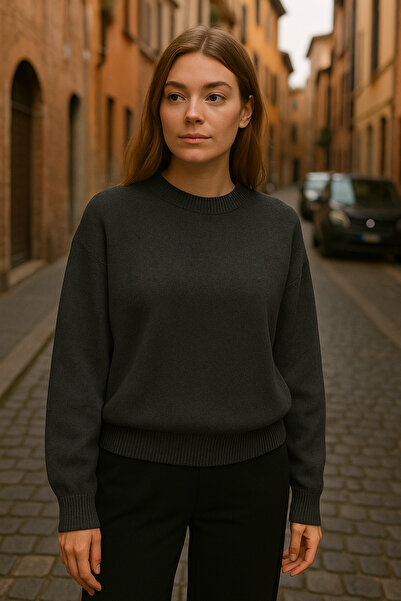 VEGA MODA Pulover basic cu gât rotund, pulover din tricotaj cu textură moale guler rotund, pulover simplu din tricotaj