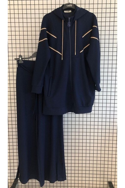 Armine Hooded Stripe Detail Tunic Suit with Pants Autumn-Winter