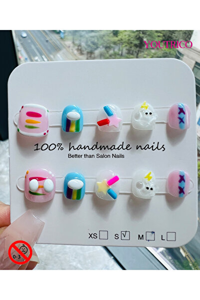 Youtrico أظافر صناعية للأطفال - مصنوعة يدويًا بنسبة 100% وغير سامة وآمنة للأع...