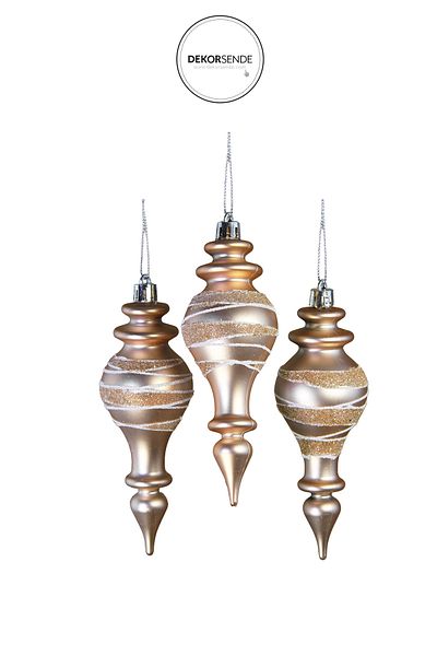 Dekorsende Christmas Ornament Glittery Windmill 3-Piece Ball Rose 14 cm