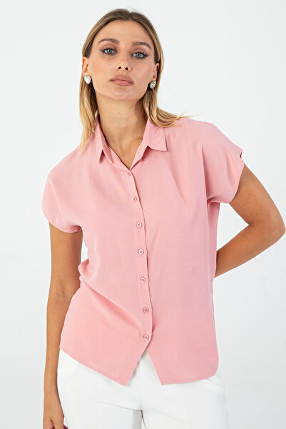 Nuevo قميص نسائي وردي عصري بأكمام قصيرة – طراز صيفي وعصري