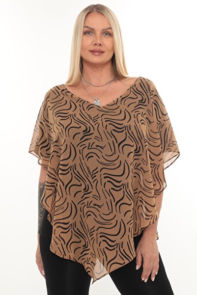 Javelin Collection V-Necklace Inner Lined Bluz with Geometric Stripes