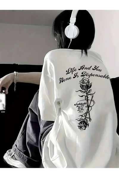 JANSO GROUP - Life and You Printed Cotton Oversize T-Shirt Large Size
