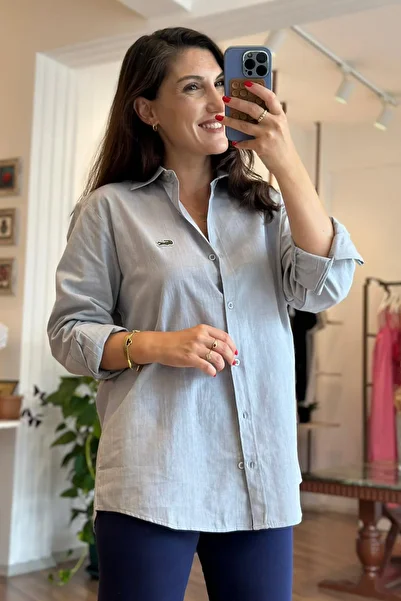 Unique Boutique Ice Blue Linen Oversize Shirt