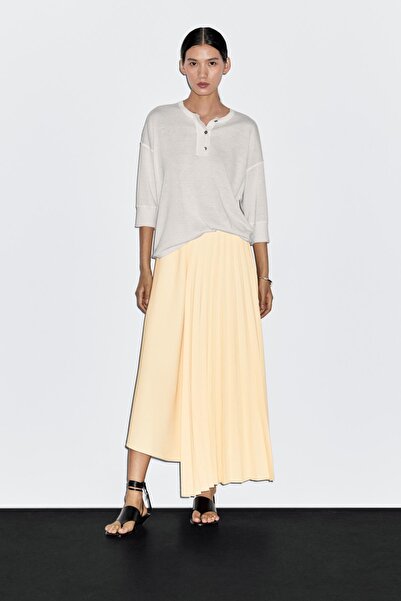 Massimo Dutti Tahta detaylı midi etek