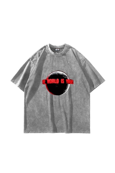 Bak Moda The World Is Yours V2 Printed Oversize Unisex Washable White Tshirt