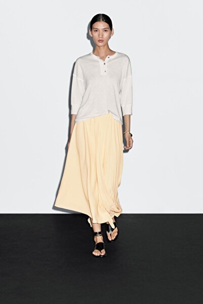 Massimo Dutti Tahta detaylı midi etek