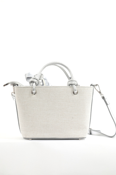 na nura collection Gray Linen Women's Heart Charm Hand and Shoulder Bag