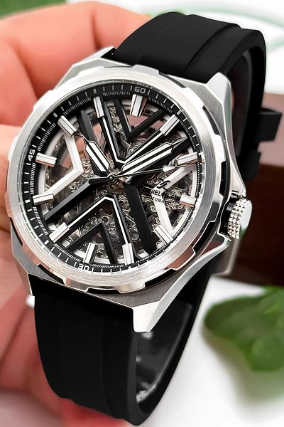 Daniel Klein Automatic Mechanism Silicone Cord Steel Case Men Wrist Watch Black-White Zmdk1193