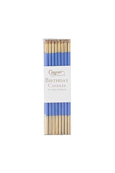 Caspari Slim Birthday Candles in French Blue & Gold 16 Candles Per Package