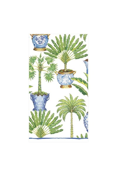 Caspari Potted Palms Paper Guest Towel Napkins in White 15 Per Package