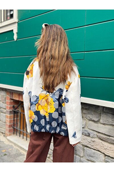 Retrobird Tasarım Brooklyn Bomber Ceket Kadın Çiçek Desenli